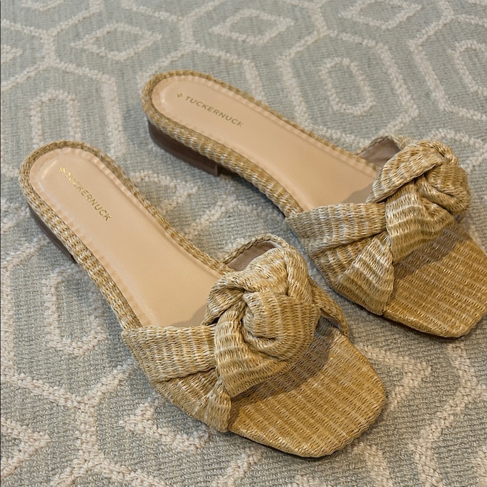Tuckernuck Raffia Brit Woven Knot Slide Sandals